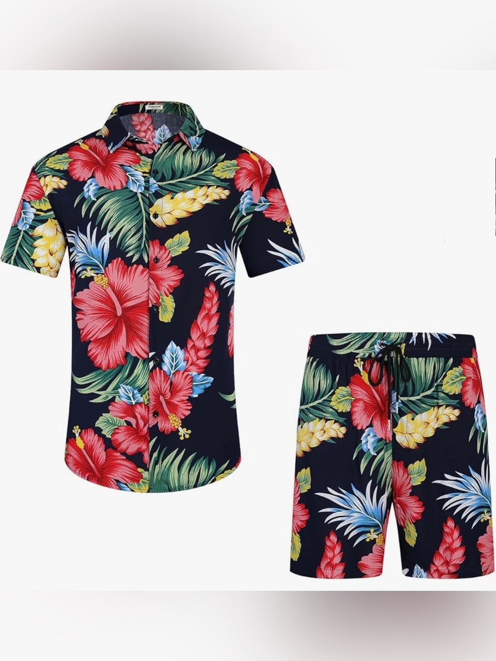 Men's Navy Hawaiian Set Tropical Print Set. Shirt and shorts SIZE MEDIUM. NEW!